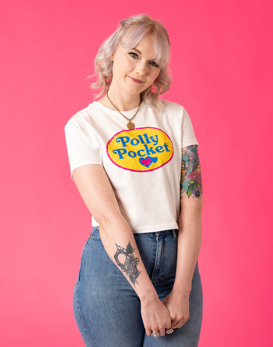 Polly Pocket Retro Logo White Cropped T Shirt