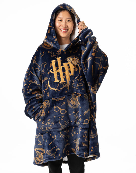 Harry Potter Embroidered Logo Womens Blue Blanket Hoodie