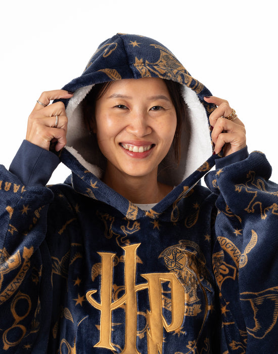 Harry Potter Embroidered Logo Womens Blue Blanket Hoodie