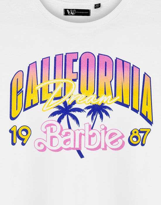 Barbie California Dream Womens White Cropped Short Sleeved T-Shirt