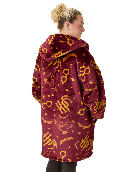 Harry Potter Icon All Over Womens Red Zip Through Blanket Hoodie