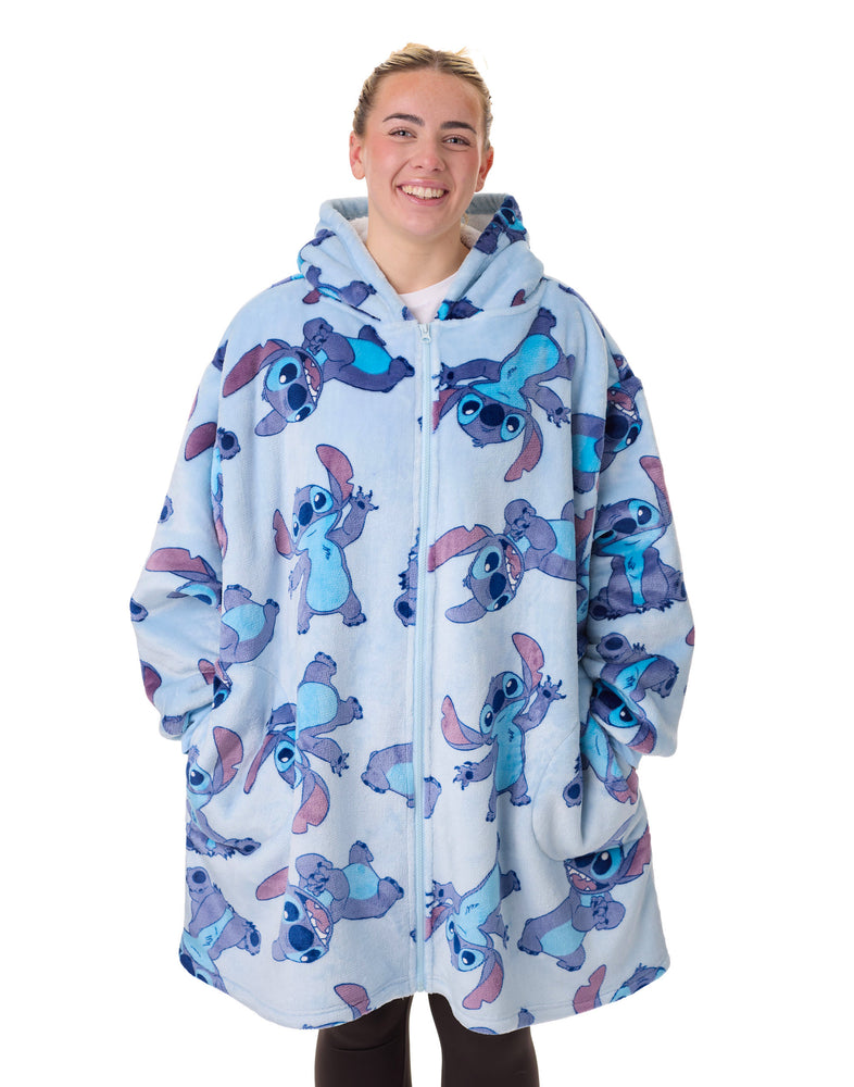 Disney Stitch Character Womens Blue Zip Through Blanket Hoodie