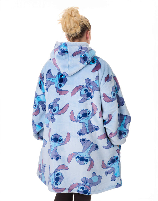 Disney Stitch Character Womens Blue Zip Through Blanket Hoodie