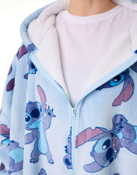 Disney Stitch Character Womens Blue Zip Through Blanket Hoodie