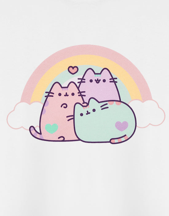 Pusheen Rainbow Womens White Cropped Short Sleeved T-Shirt