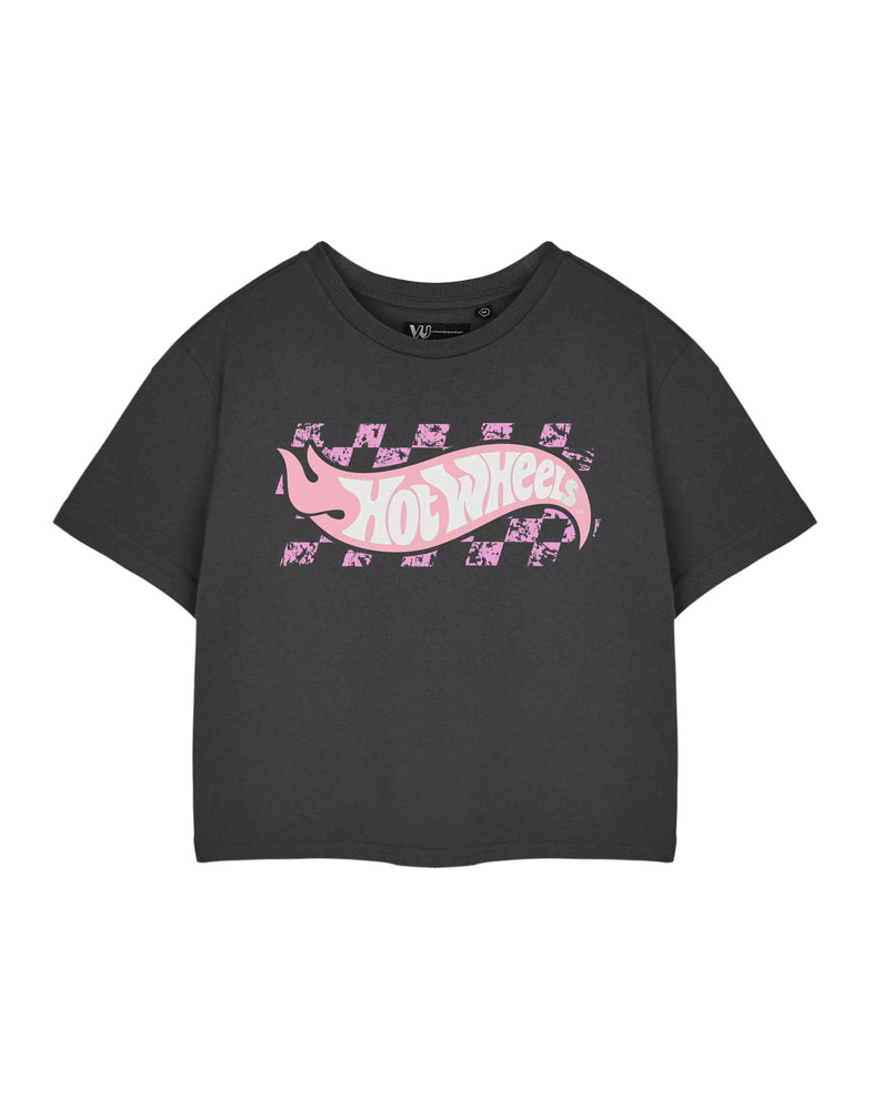 Hot Wheels Logo Womens Grey Cropped T-Shirt