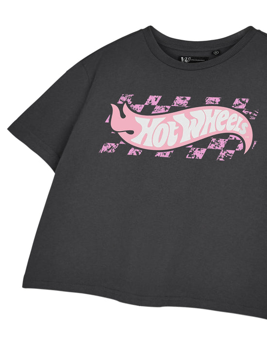 Hot Wheels Logo Womens Grey Cropped T-Shirt