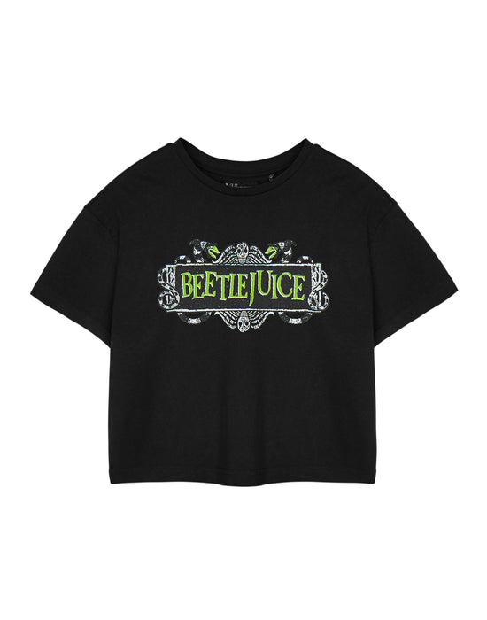 Womens Black Beetlejuice Logo Cropped T-Shirt