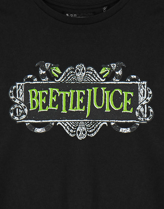 Womens Black Beetlejuice Logo Cropped T-Shirt