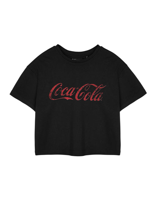 Coca Cola Coca-Cola Womens Black Cropped Short Sleeved T-Shirt