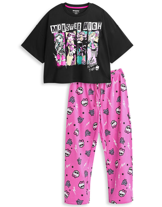 Monster High Group Pose Womens Black Short Sleeve Long Leg Pyjama Set