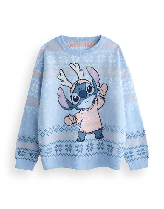 Disney Stitch Womens Blue Christmas Jumper