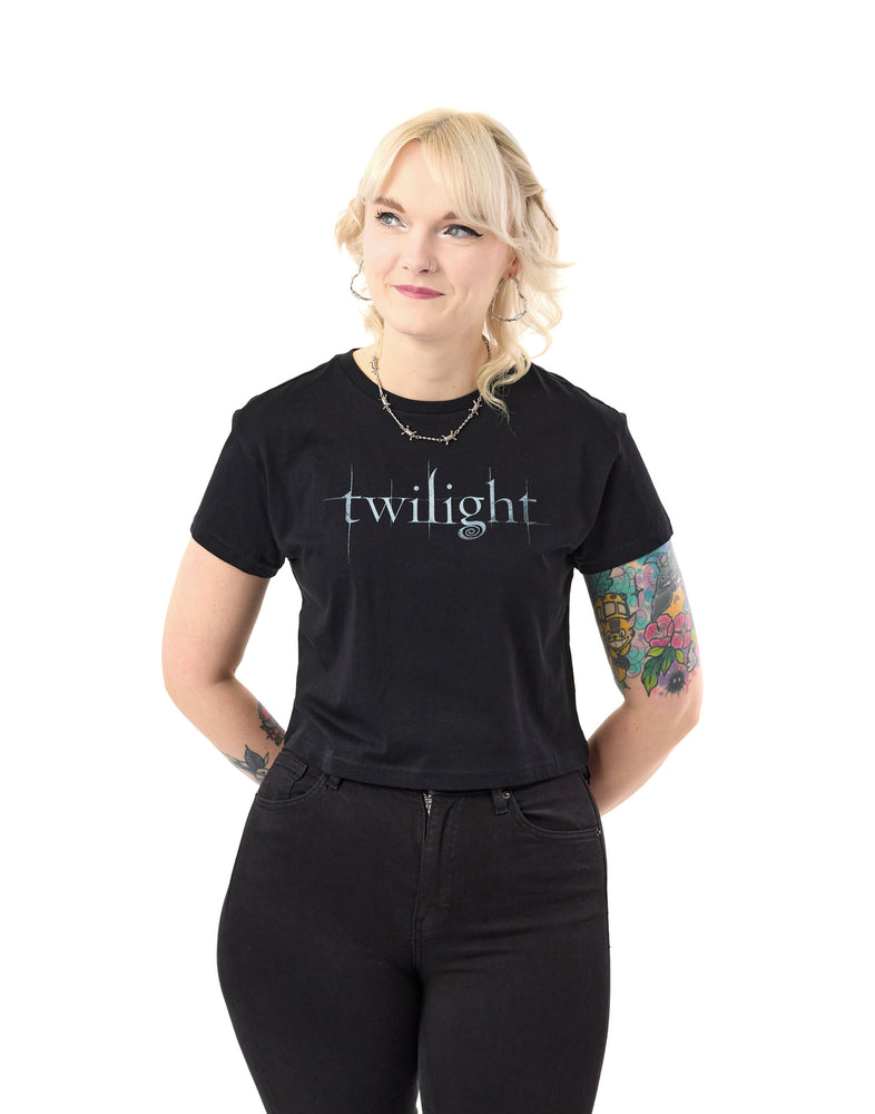 Twilight Womens Black Cropped Short Sleeve Logo T-Shirt