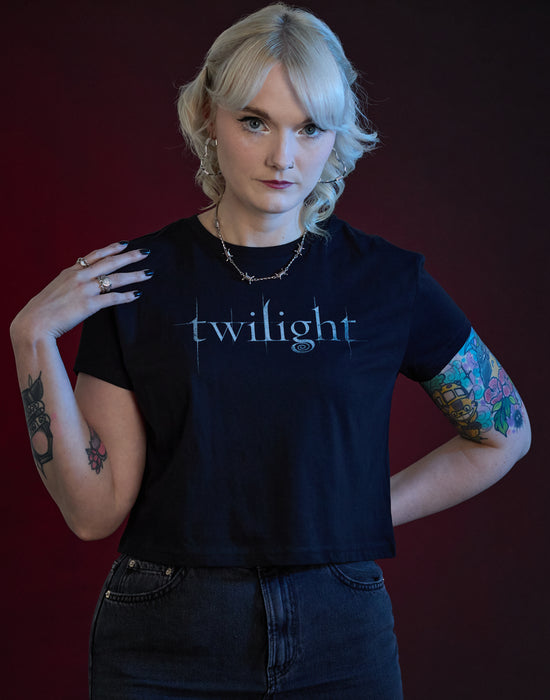 Twilight Womens Black Cropped Short Sleeve Logo T-Shirt