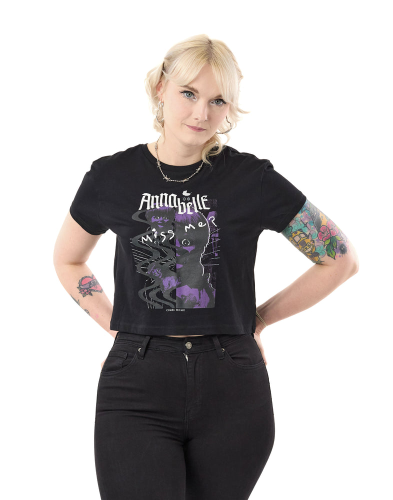 Annabelle Womens Black Cropped Short Sleeved T-Shirt