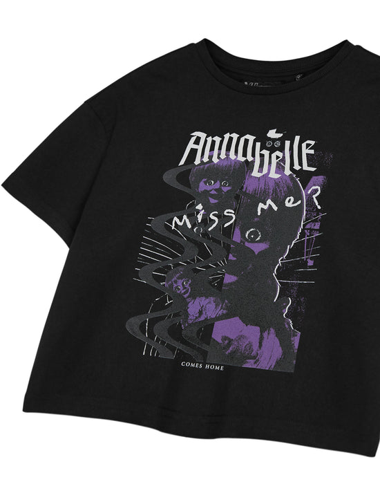 Annabelle Annabelle Womens Black Cropped Short Sleeved T-Shirt