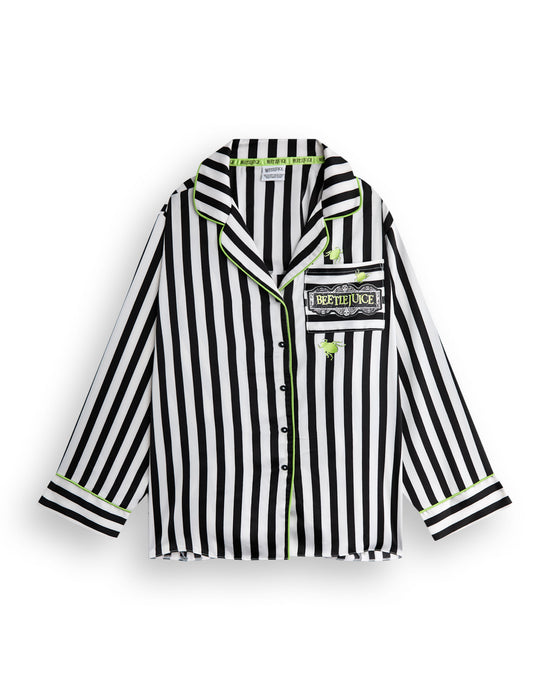 Beetlejuice Womens Black and White Striped Pyjama Set