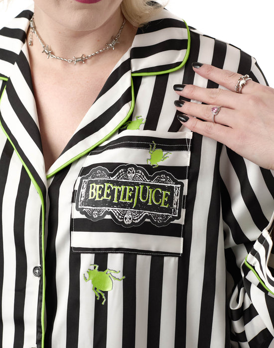 Beetlejuice Womens Black and White Striped Pyjama Set