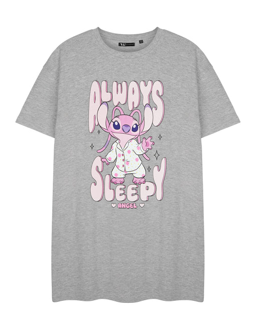 Disney Lilo & Stitch Always Sleepy Womens Grey Short Sleeve Nightdress