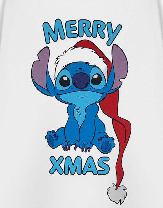 Disney Lilo & Stitch Merry Xmas Womens White Short Sleeved T-Shirt