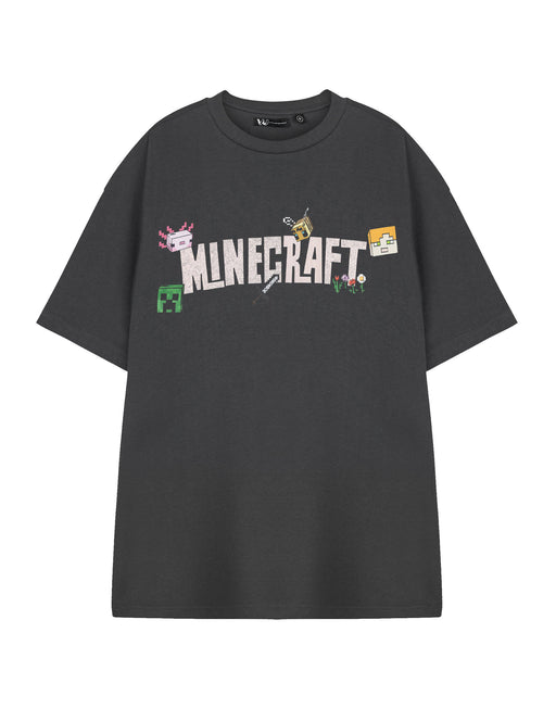 Minecraft Logo Womens Grey Short Sleeved T-Shirt