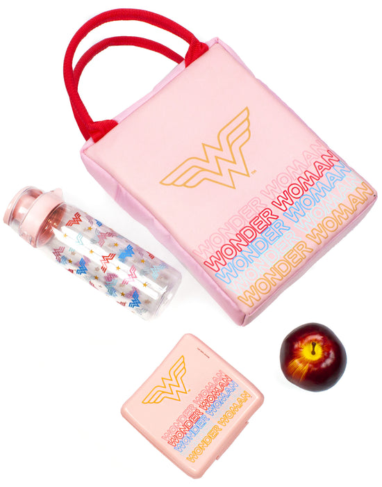 DC Comics Logo & Icon Print Womens Pink Lunch Bag Bottle and Snack Pot