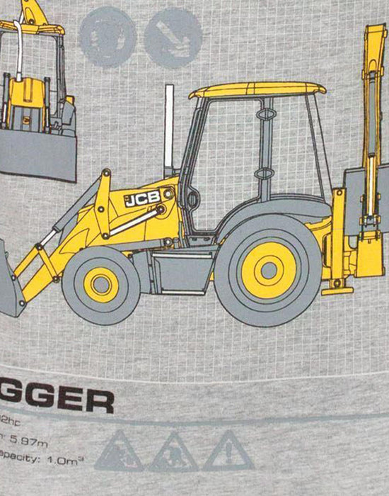 JCB Jcb Digger Unisex Kids Grey Short Sleeved T-Shirt