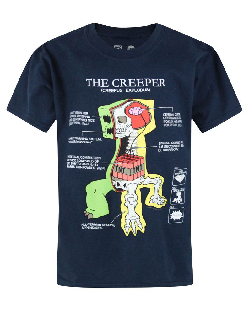 Minecraft Creeper Anatomy Boy's Navy T-Shirt