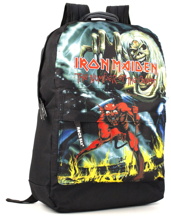 Rock Sax Iron Maiden Number Of The Beast Heavy Metal Band Music Album Bag Backpack Rucksack Carry Bag Luggage Merchandise Zip Up School Unisex Adults Men's Women Black 