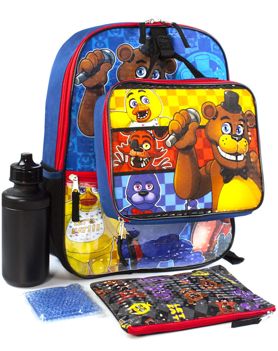 Five Nights at Freddy's - 16 Backpack / Lunch Box / Water Bottle Lunch Kit (5 Piece Set)