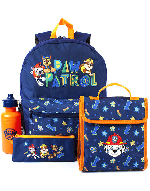 Paw Patrol Lunch Box Set! Includes Sandwich Box + Snack Container + Water Bottle + Tableware Featuring Ryder + Dogs! 4 Piece Kids Picnic Pack in Tote