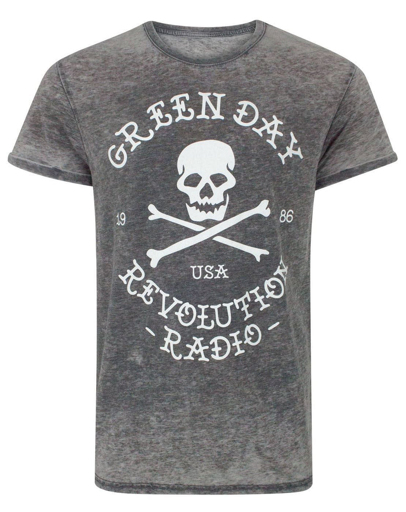 Green Day Revolution Radio Skull Cross Bones Men's Burn Out T-Shirt